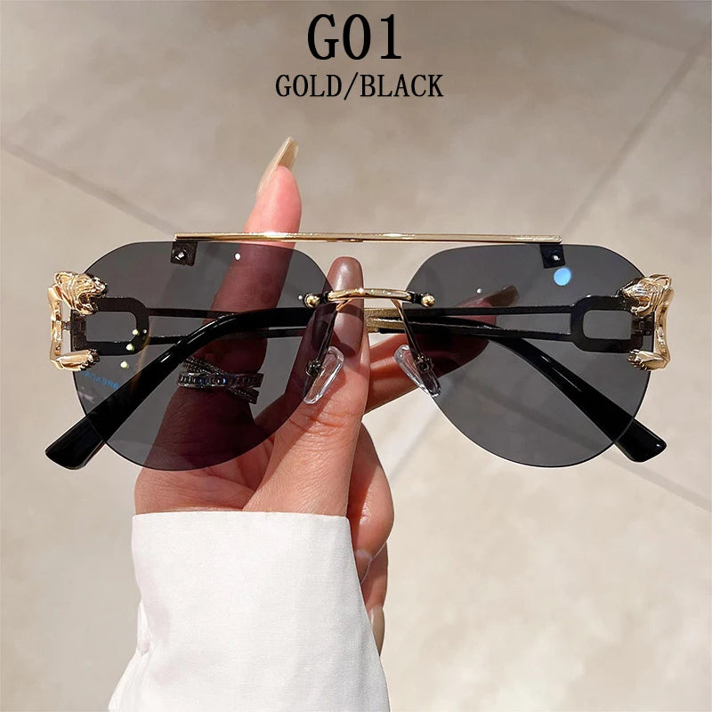 2023 Sunglasses Women Luxury Rimless Vintage Fashion Glasses Lunette Oversized Shades De Soleil Femme Gafas De Sol Mujer Lentes