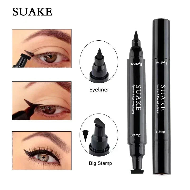 2 In1 Winged Stamp Liquid Eyeliner Pencil Water Proof Fast Dry Double-ended Black Seal Eye Liner Pen Make Up for Women Cosmetics