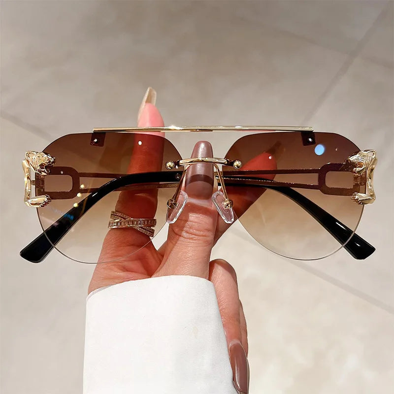 2023 Sunglasses Women Luxury Rimless Vintage Fashion Glasses Lunette Oversized Shades De Soleil Femme Gafas De Sol Mujer Lentes