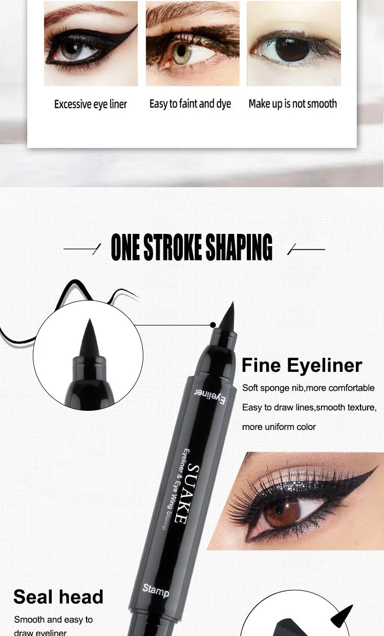 2 In1 Winged Stamp Liquid Eyeliner Pencil Water Proof Fast Dry Double-ended Black Seal Eye Liner Pen Make Up for Women Cosmetics