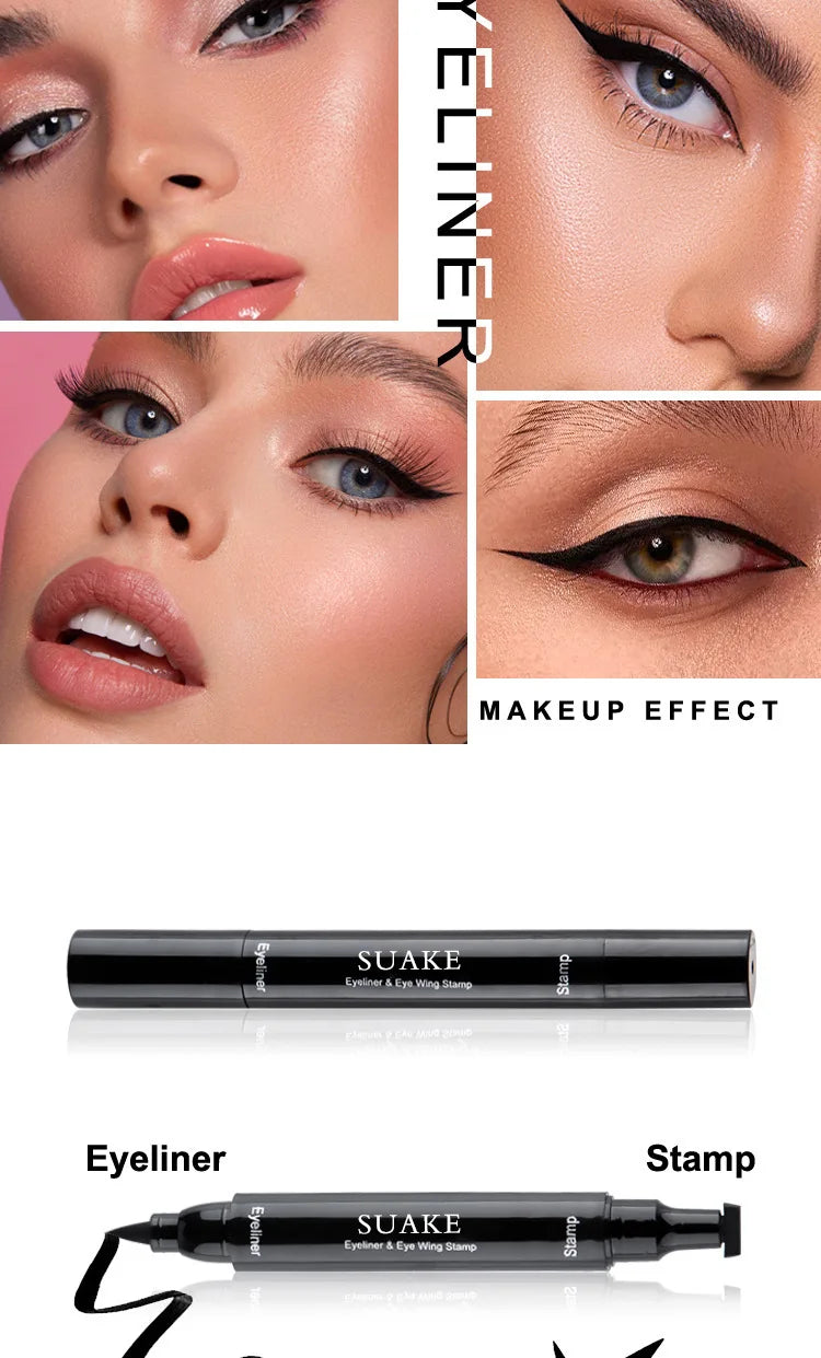 2 In1 Winged Stamp Liquid Eyeliner Pencil Water Proof Fast Dry Double-ended Black Seal Eye Liner Pen Make Up for Women Cosmetics