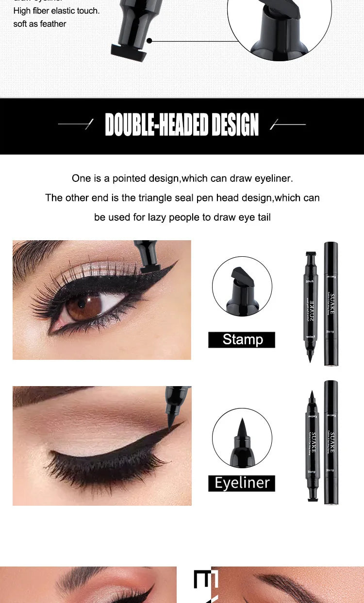 2 In1 Winged Stamp Liquid Eyeliner Pencil Water Proof Fast Dry Double-ended Black Seal Eye Liner Pen Make Up for Women Cosmetics
