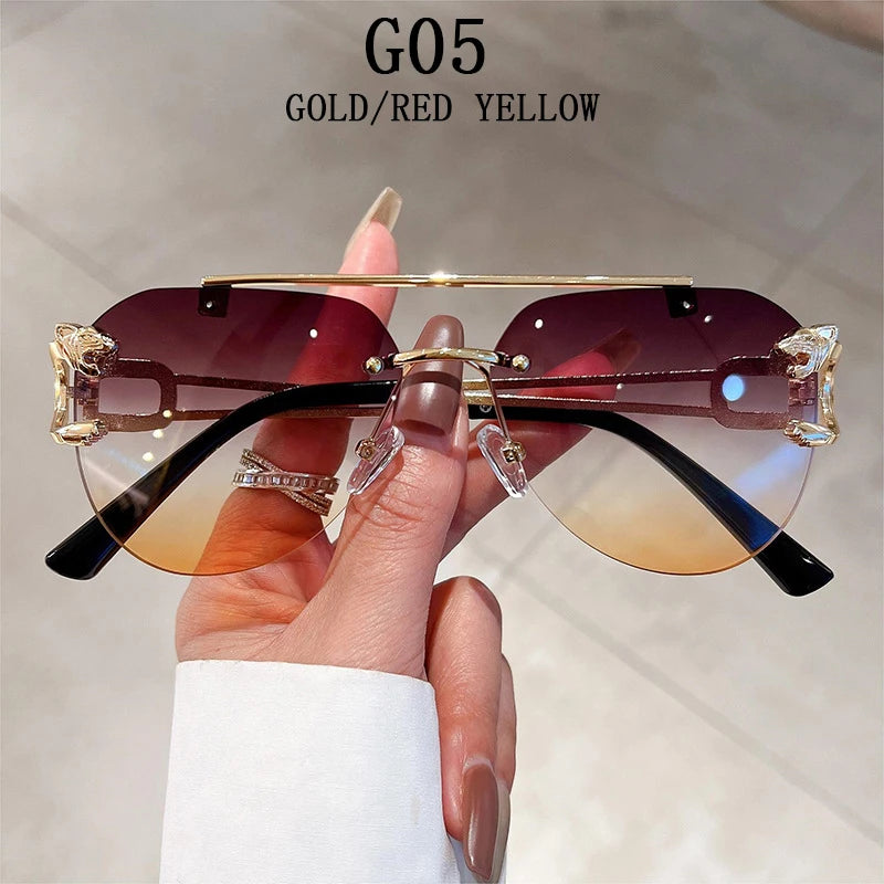 2023 Sunglasses Women Luxury Rimless Vintage Fashion Glasses Lunette Oversized Shades De Soleil Femme Gafas De Sol Mujer Lentes
