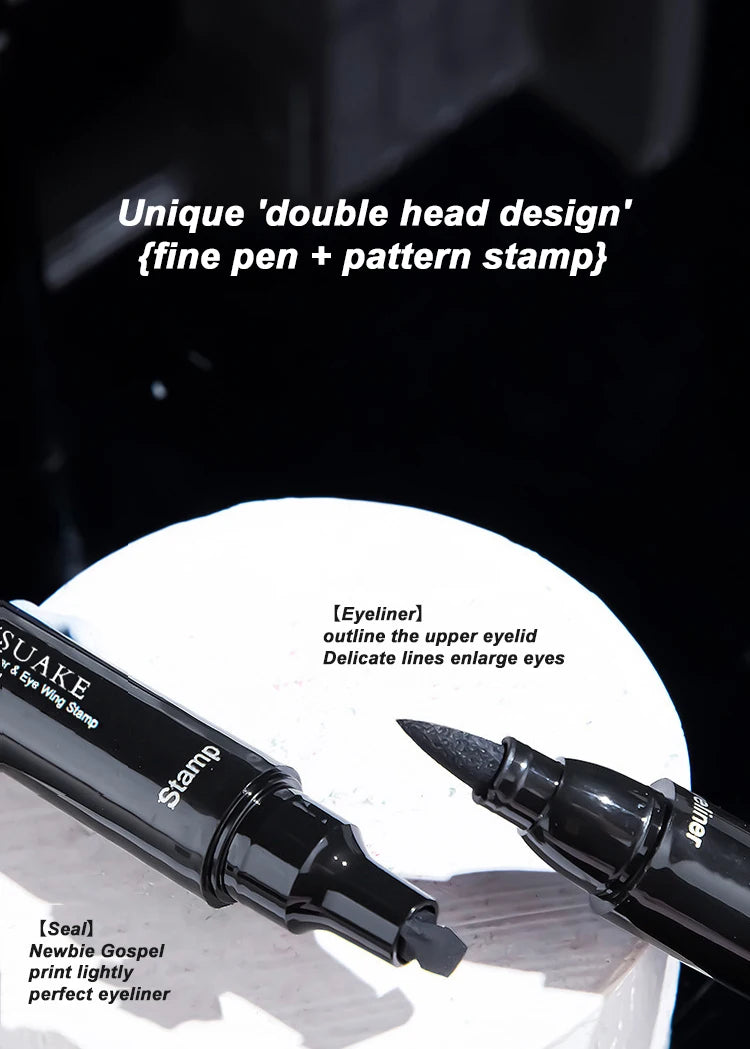 2 In1 Winged Stamp Liquid Eyeliner Pencil Water Proof Fast Dry Double-ended Black Seal Eye Liner Pen Make Up for Women Cosmetics