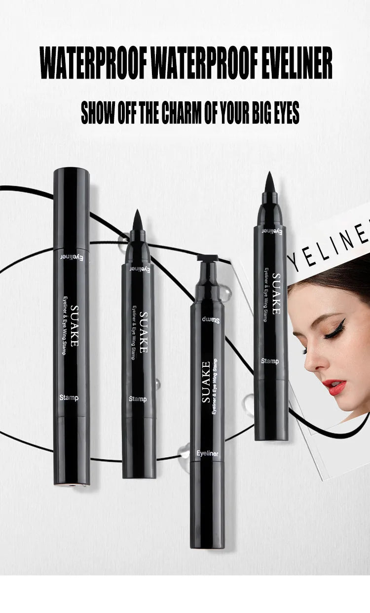 2 In1 Winged Stamp Liquid Eyeliner Pencil Water Proof Fast Dry Double-ended Black Seal Eye Liner Pen Make Up for Women Cosmetics