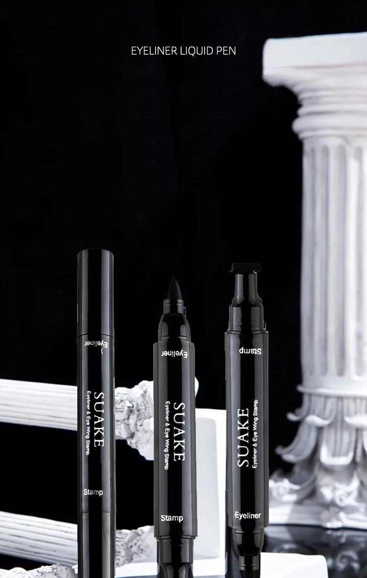 2 In1 Winged Stamp Liquid Eyeliner Pencil Water Proof Fast Dry Double-ended Black Seal Eye Liner Pen Make Up for Women Cosmetics