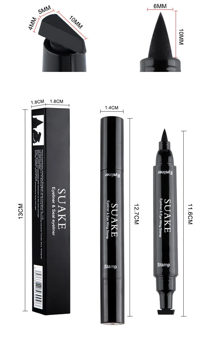 2 In1 Winged Stamp Liquid Eyeliner Pencil Water Proof Fast Dry Double-ended Black Seal Eye Liner Pen Make Up for Women Cosmetics