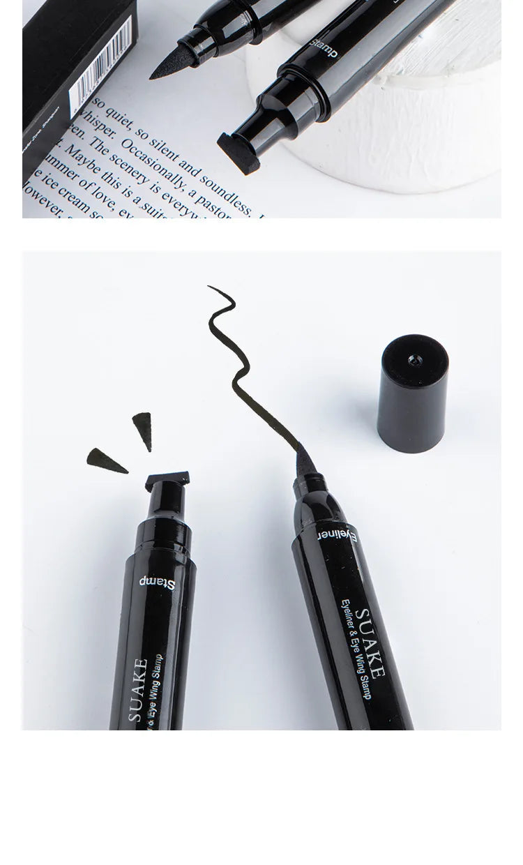 2 In1 Winged Stamp Liquid Eyeliner Pencil Water Proof Fast Dry Double-ended Black Seal Eye Liner Pen Make Up for Women Cosmetics