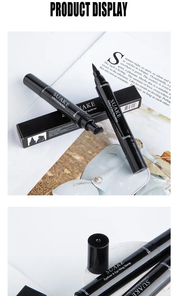 2 In1 Winged Stamp Liquid Eyeliner Pencil Water Proof Fast Dry Double-ended Black Seal Eye Liner Pen Make Up for Women Cosmetics