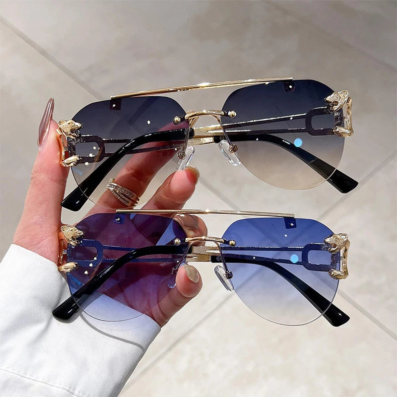 2023 Sunglasses Women Luxury Rimless Vintage Fashion Glasses Lunette Oversized Shades De Soleil Femme Gafas De Sol Mujer Lentes