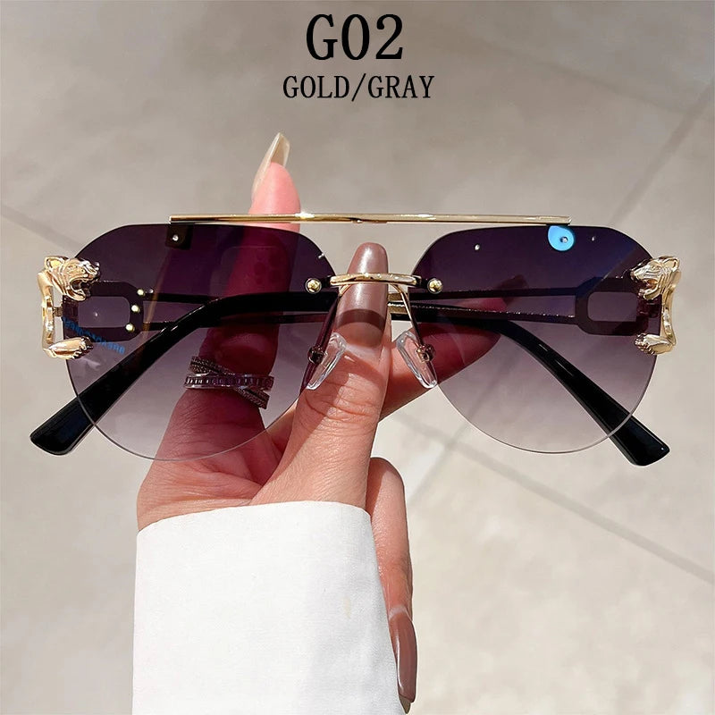 2023 Sunglasses Women Luxury Rimless Vintage Fashion Glasses Lunette Oversized Shades De Soleil Femme Gafas De Sol Mujer Lentes
